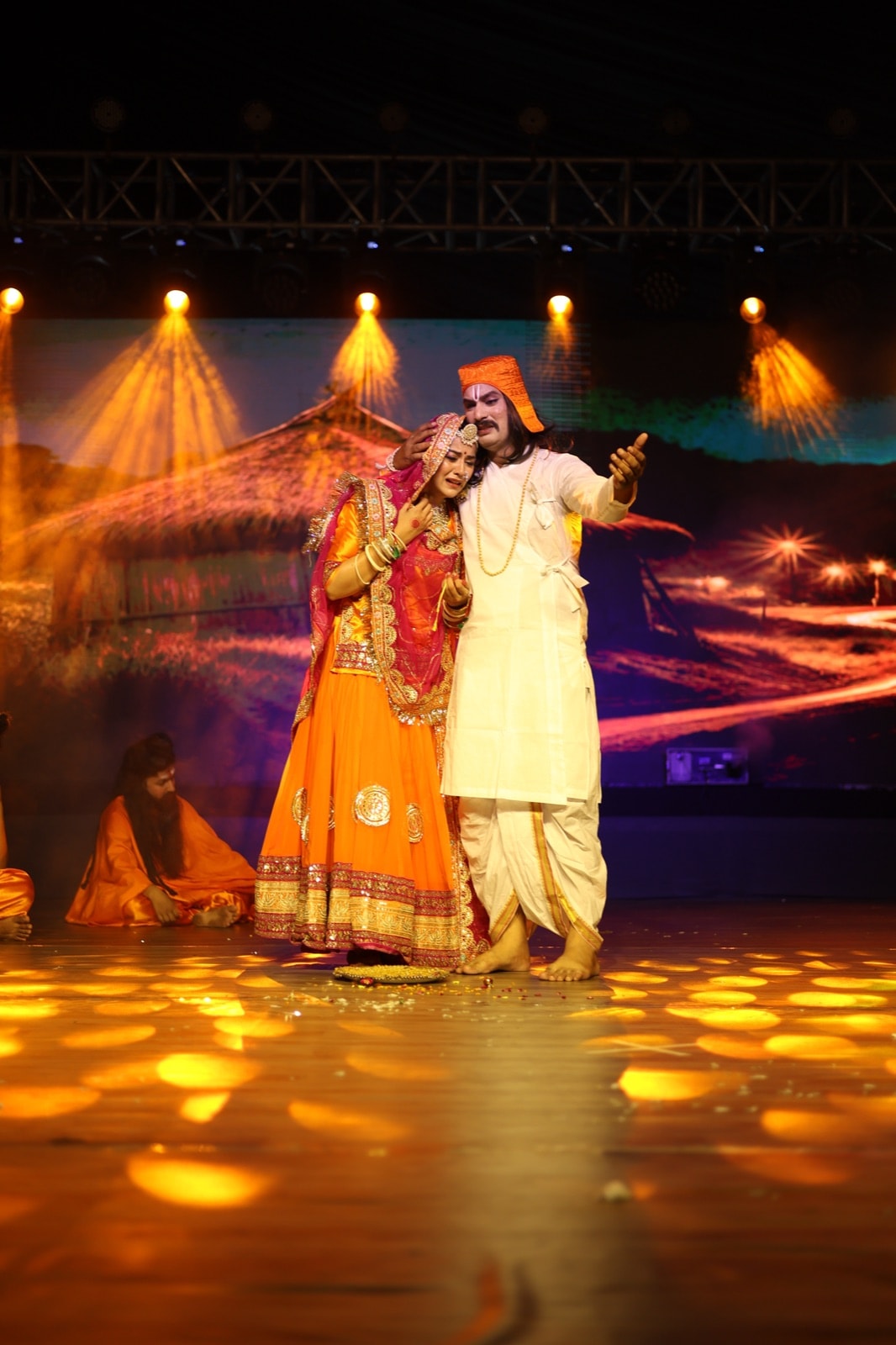 Performers on the custom-rigged LED stage during a live show.